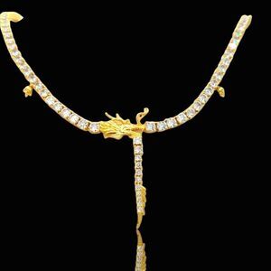 14K Yellow Gold Finish Chinese Dragon 21inch x 5mm Tennis Chain.